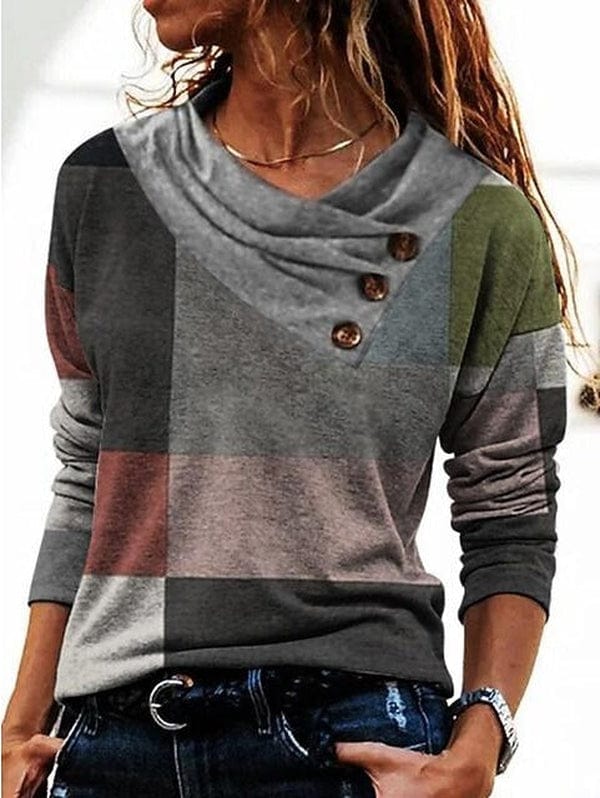 Button Collar Patchwork Sweater