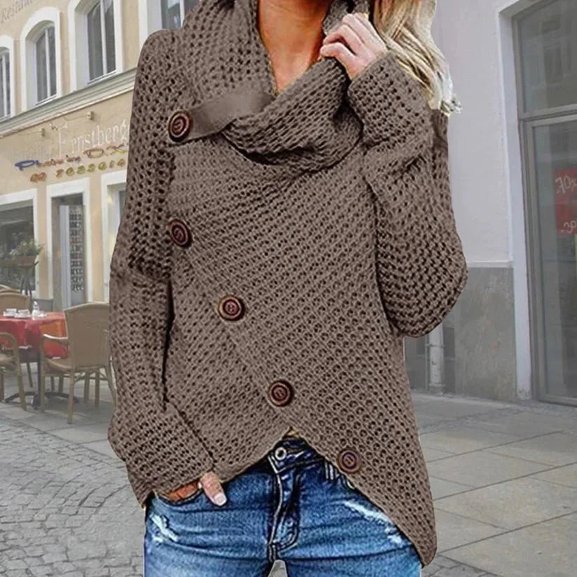 Buttoned Knit Wrap Sweater