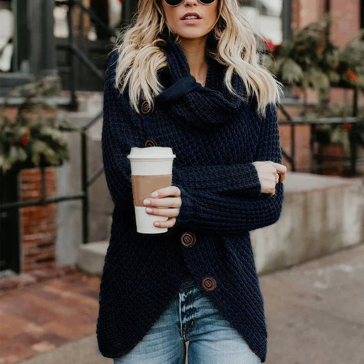 Buttoned Knit Wrap Sweater