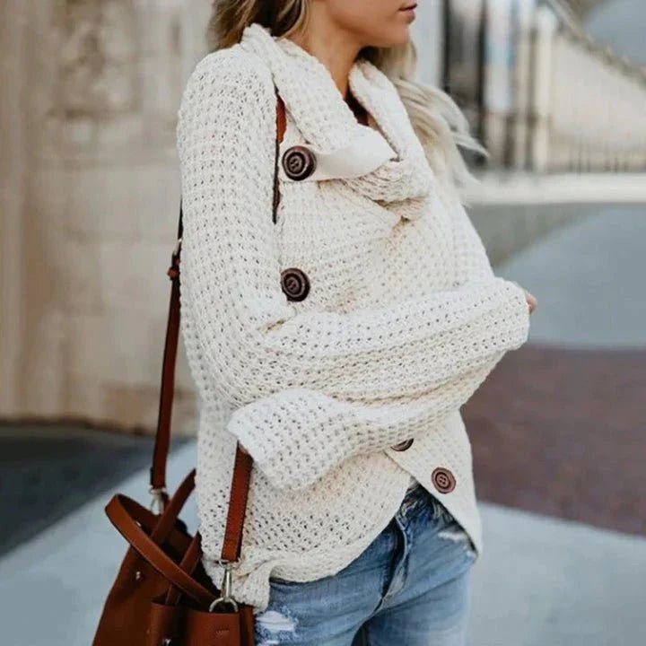 Buttoned Knit Wrap Sweater