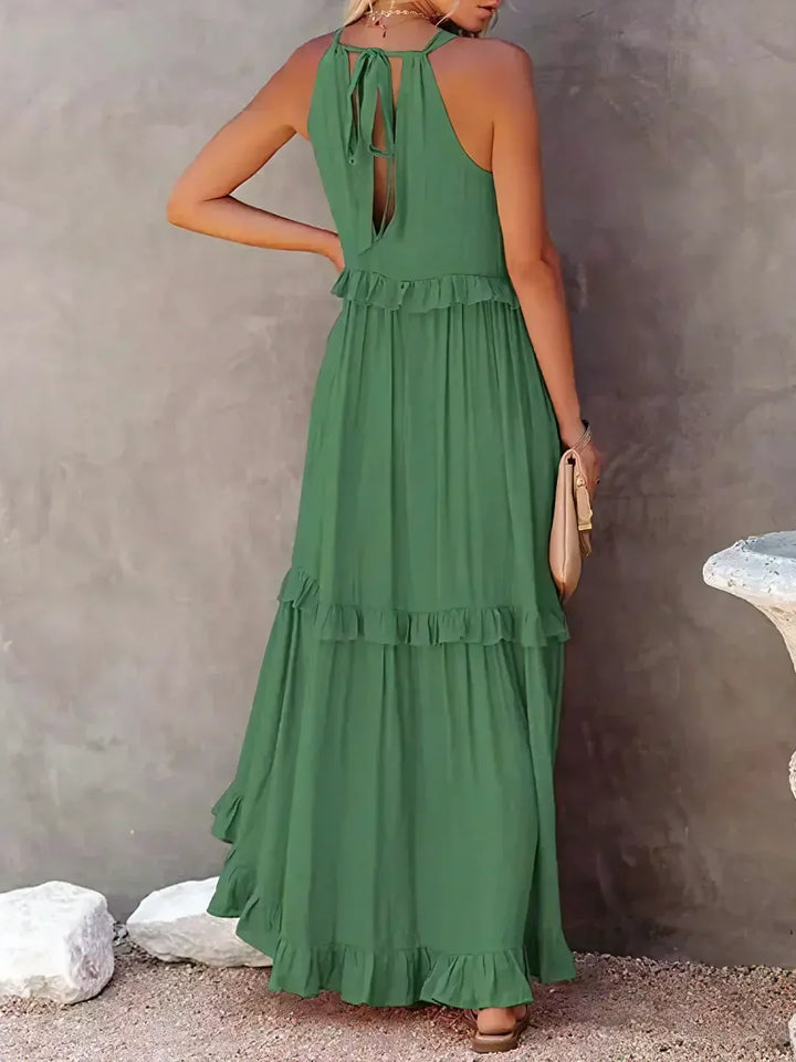 Charlize™ - Sunshine Breeze Halter Ruffle Maxi Dress met Zakken