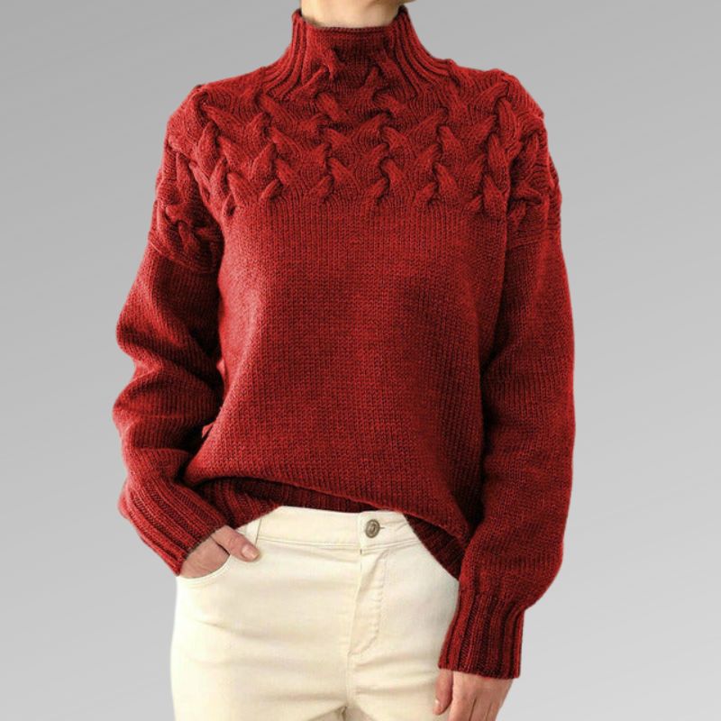 Cable-Knit High-Neck Sweater