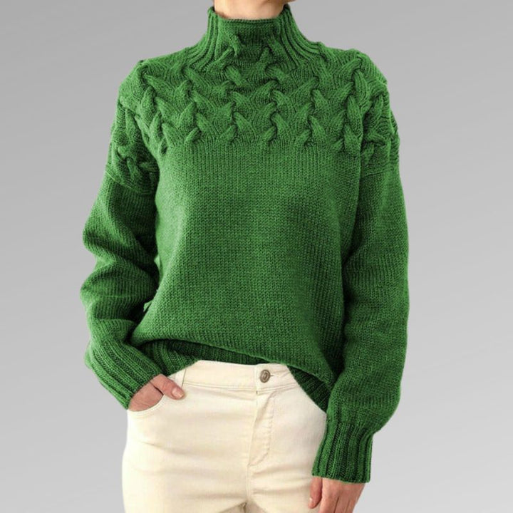 Cable-Knit High-Neck Sweater