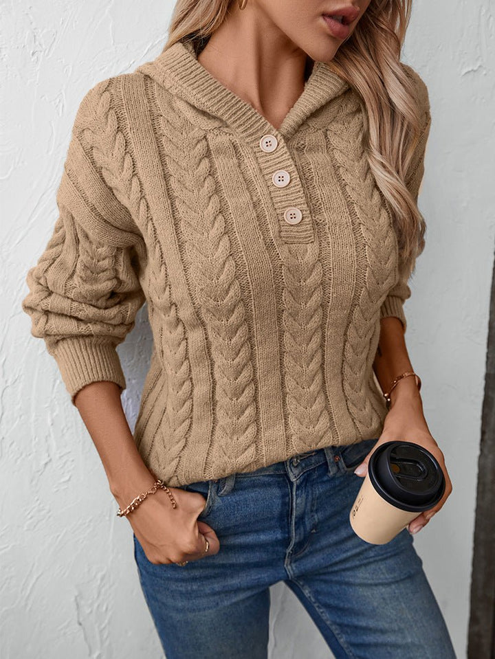 Cable Knit Sweater with Buttoned Collar – Cozy and Stylish Pullover