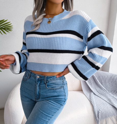 Cropped Striped Knit Sweater