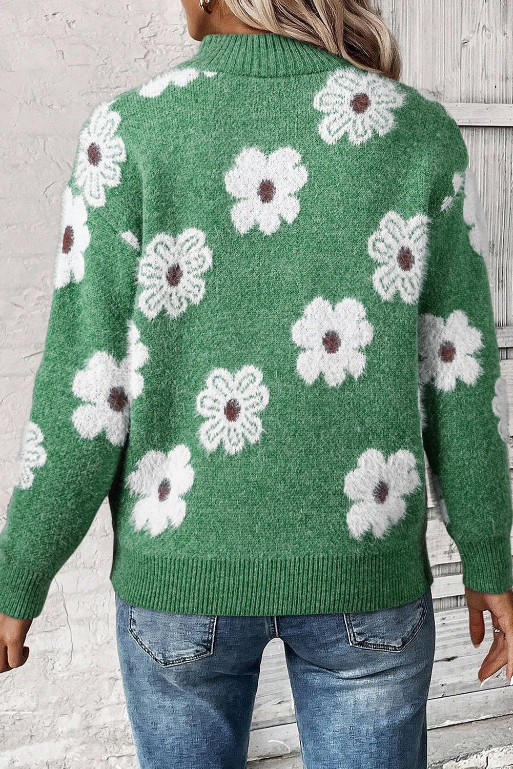 Floral Half-Zip Sweater