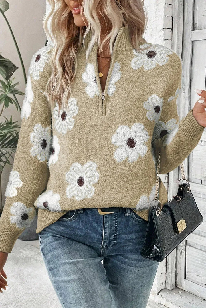 Floral Half-Zip Sweater