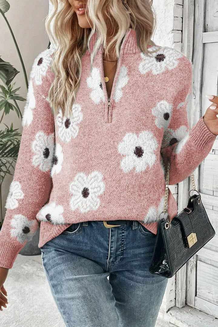 Floral Half-Zip Sweater