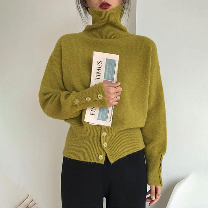 High-Neck Buttoned Sweater