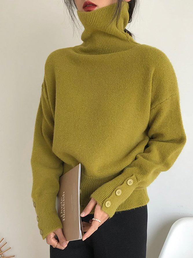 High-Neck Buttoned Sweater