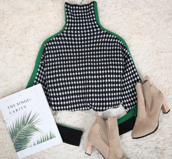 Houndstooth Turtleneck Sweater