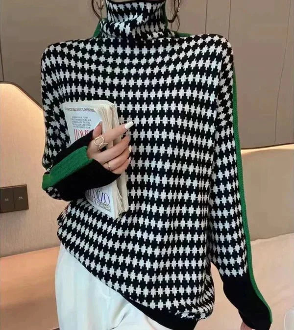 Houndstooth Turtleneck Sweater